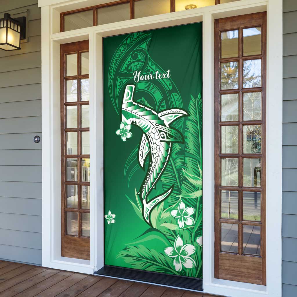 Personalized Hawaiian Maori Hammerhead Shark Door Cover Omaomao Plumeria - Polynesian Pride