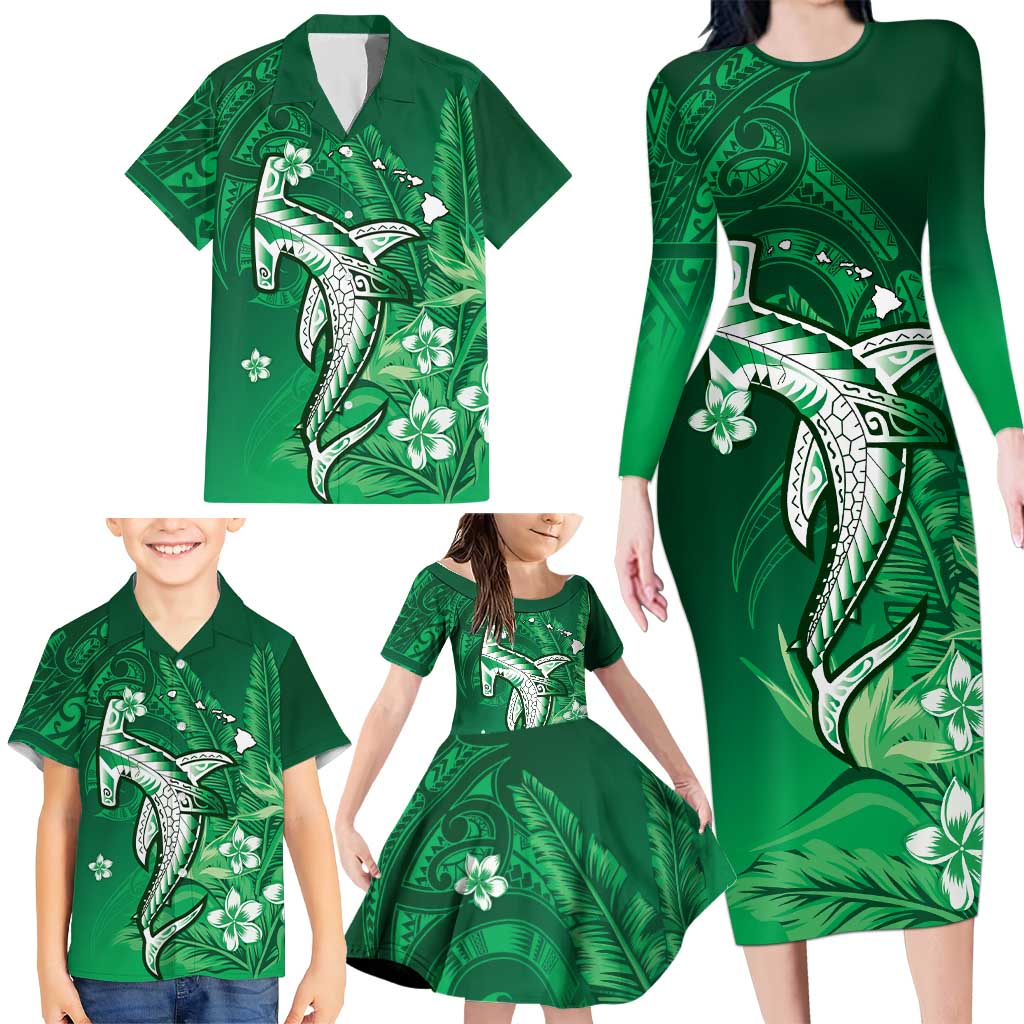 Personalized Hawaiian Maori Hammerhead Shark Family Matching Long Sleeve Bodycon Dress and Hawaiian Shirt Omaomao Plumeria LT9 - Polynesian Pride