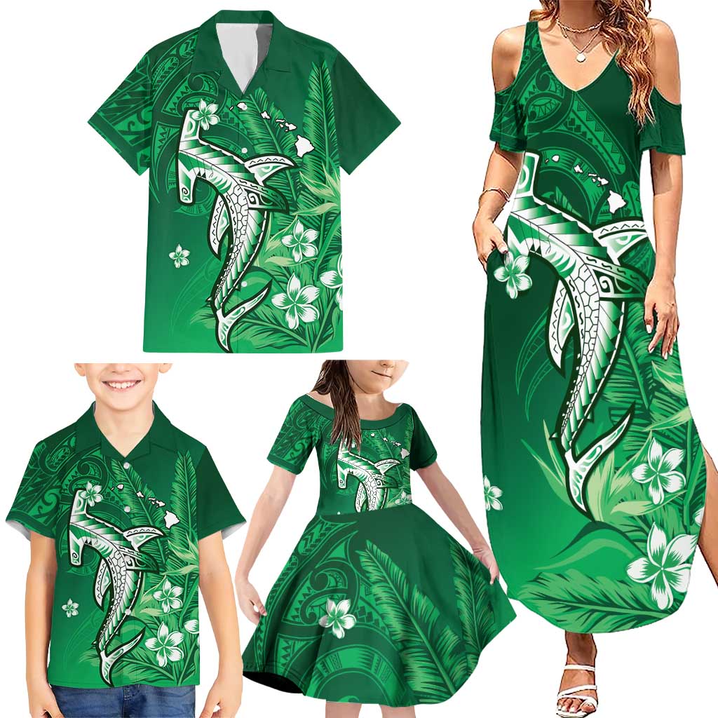 Personalized Hawaiian Maori Hammerhead Shark Family Matching Summer Maxi Dress and Hawaiian Shirt Omaomao Plumeria