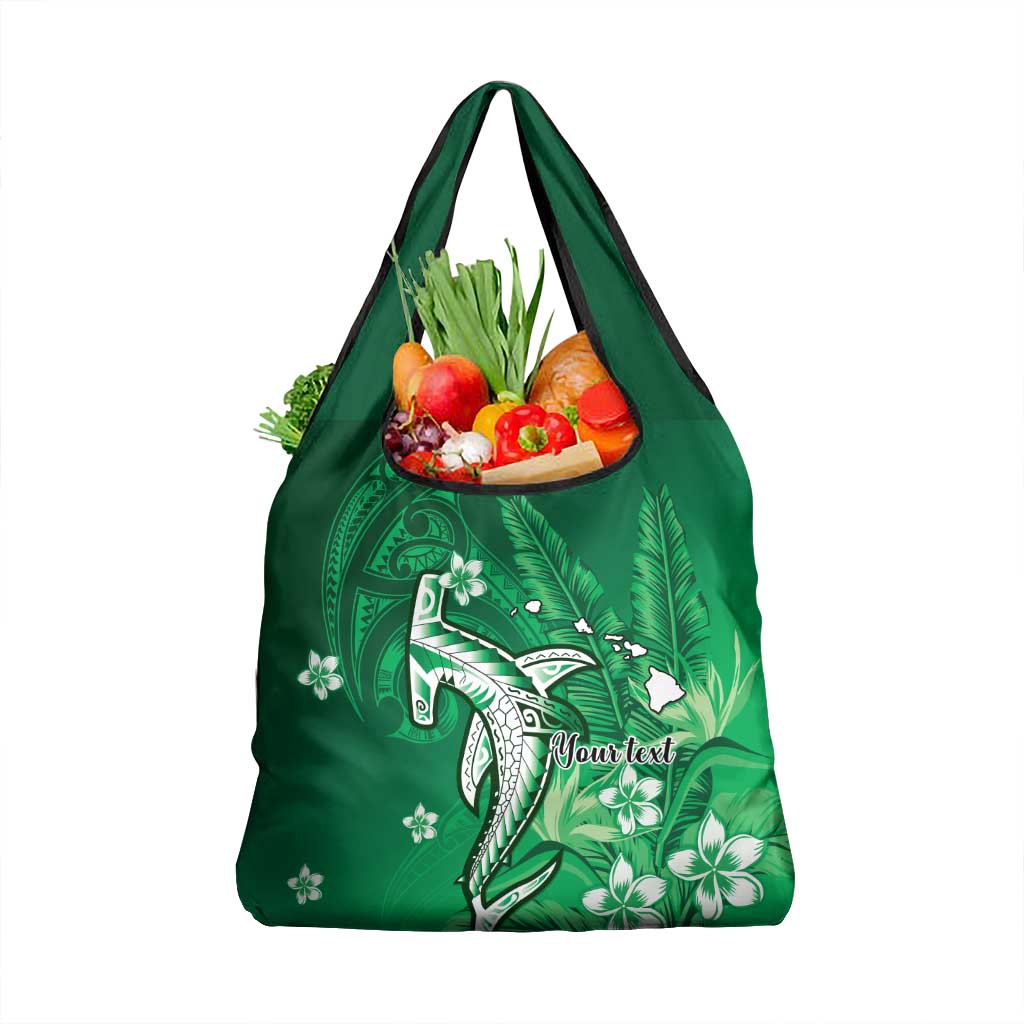 Personalized Hawaiian Maori Hammerhead Shark Grocery Bag Omaomao Plumeria LT9 1-pack One Size Green - Polynesian Pride