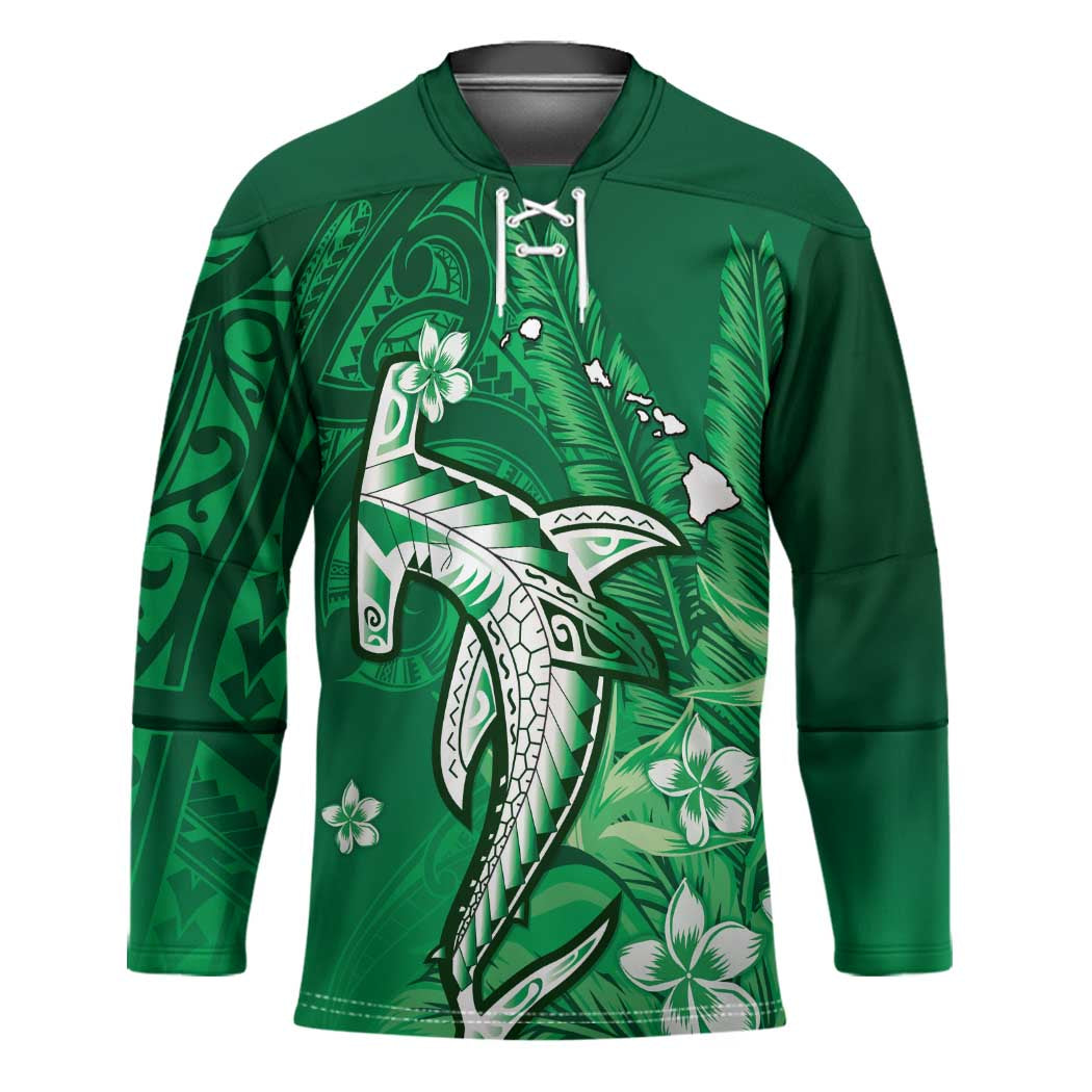 Personalized Hawaiian Maori Hammerhead Shark Hockey Jersey Omaomao Plumeria - Polynesian Pride