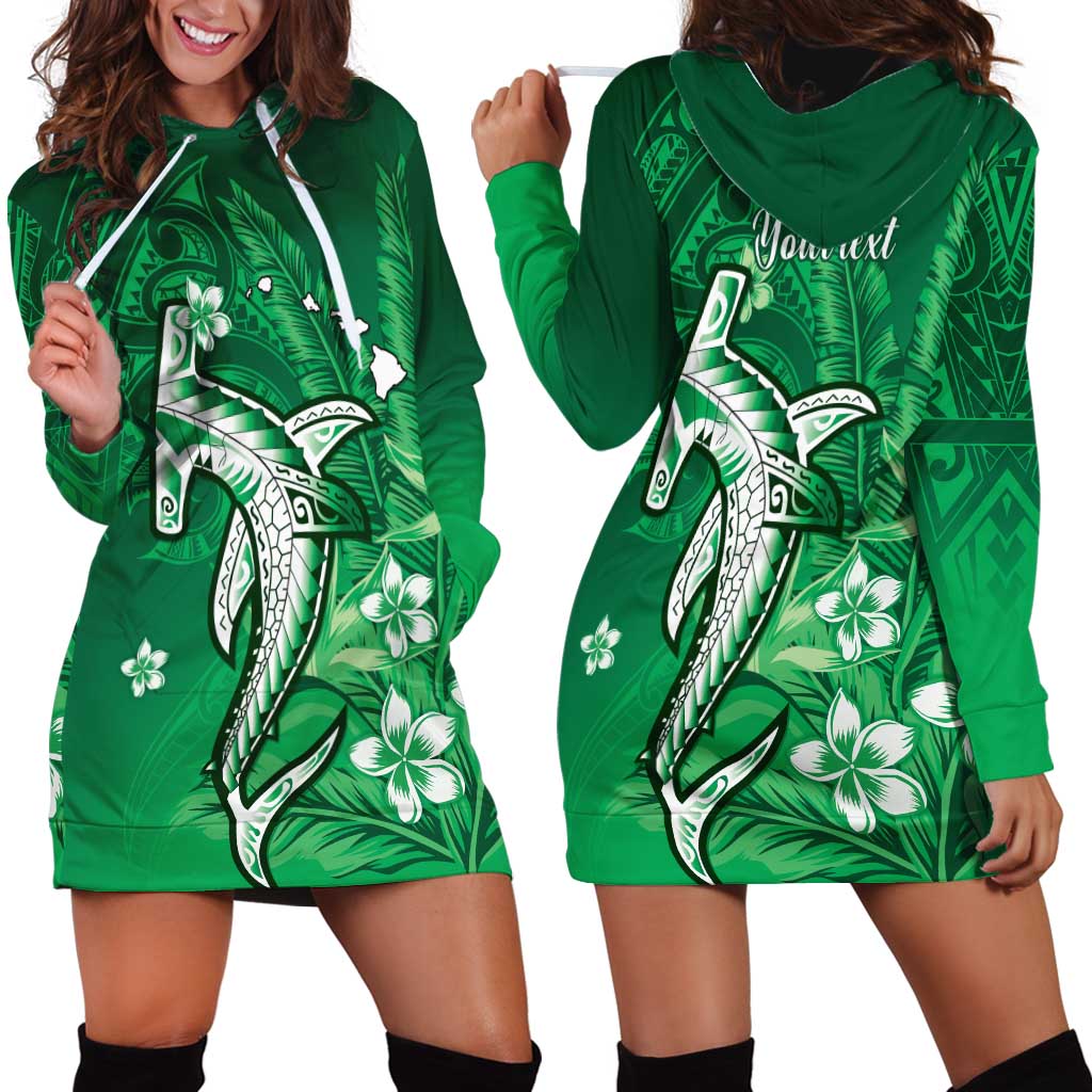 Personalized Hawaiian Maori Hammerhead Shark Hoodie Dress Omaomao Plumeria - Polynesian Pride