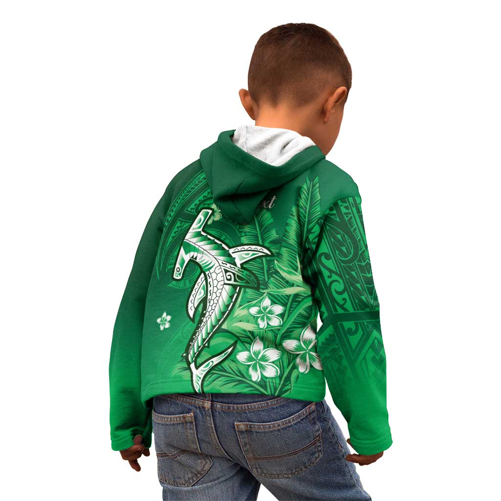 Personalized Hawaiian Maori Hammerhead Shark Kid Hoodie Omaomao Plumeria - Polynesian Pride
