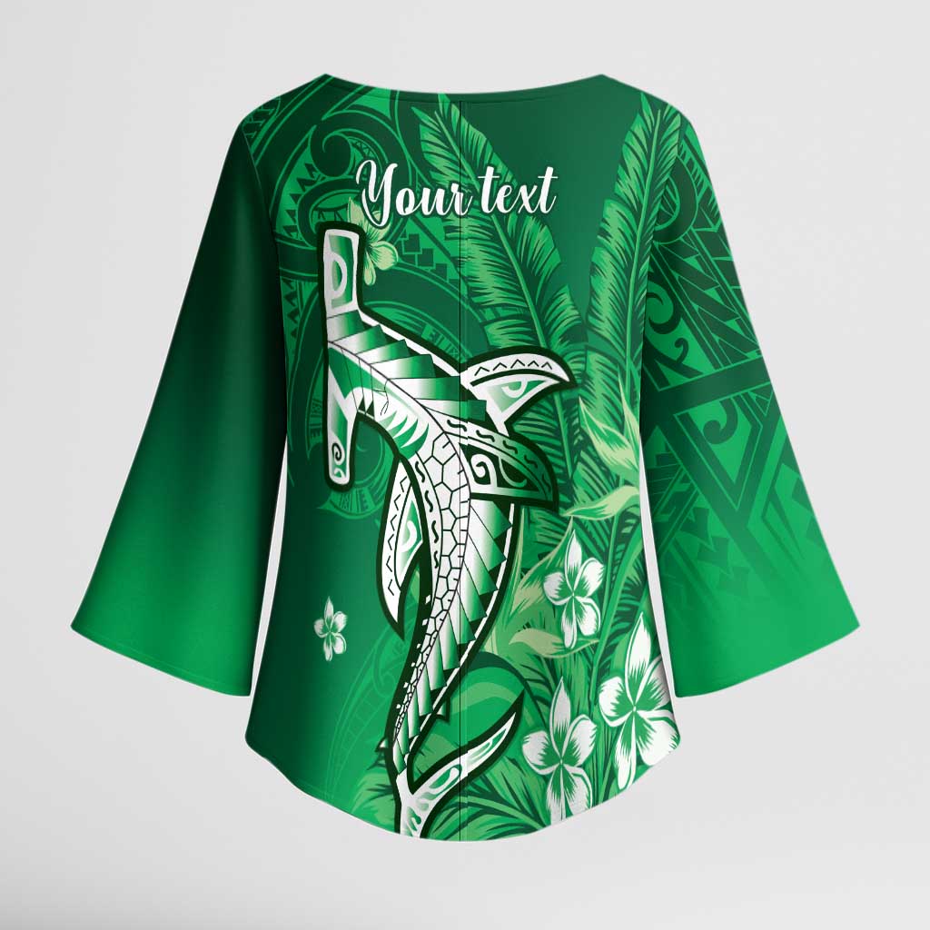 Personalized Hawaiian Maori Hammerhead Shark Kimono Sleeve Blouse Omaomao Plumeria - Polynesian Pride