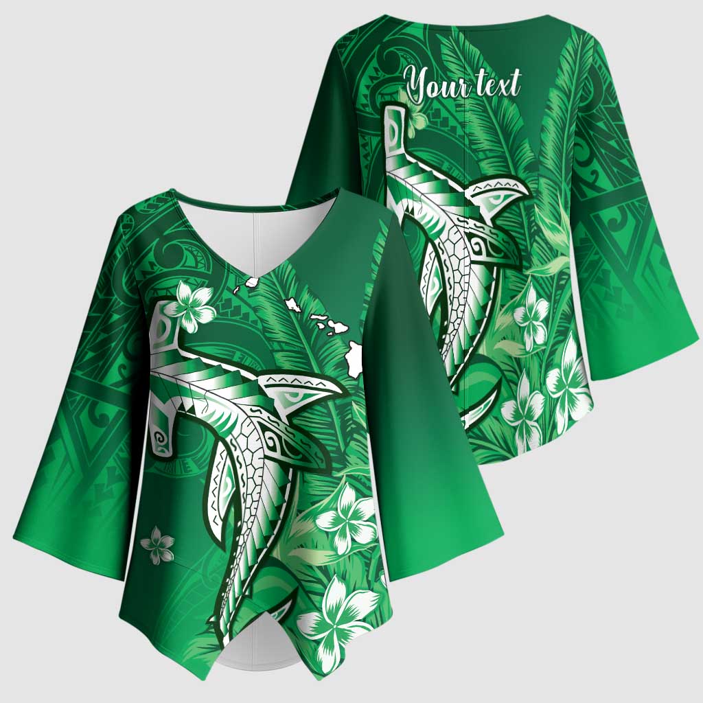 Personalized Hawaiian Maori Hammerhead Shark Kimono Sleeve Blouse Omaomao Plumeria - Polynesian Pride
