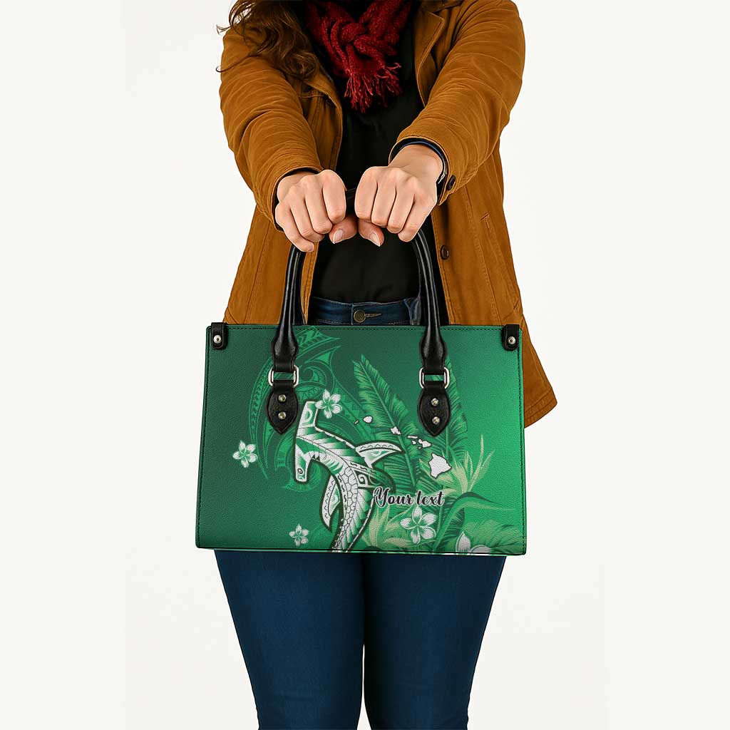 Personalized Hawaiian Maori Hammerhead Shark Leather Bag Omaomao Plumeria - Polynesian Pride
