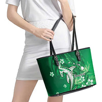 Personalized Hawaiian Maori Hammerhead Shark Leather Tote Bag Omaomao Plumeria - Polynesian Pride