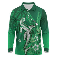Personalized Hawaiian Maori Hammerhead Shark Long Sleeve Polo Shirt Omaomao Plumeria - Polynesian Pride