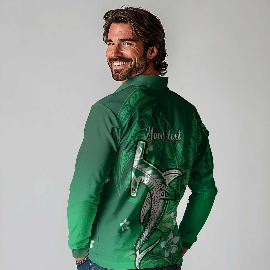 Personalized Hawaiian Maori Hammerhead Shark Long Sleeve Polo Shirt Omaomao Plumeria - Polynesian Pride