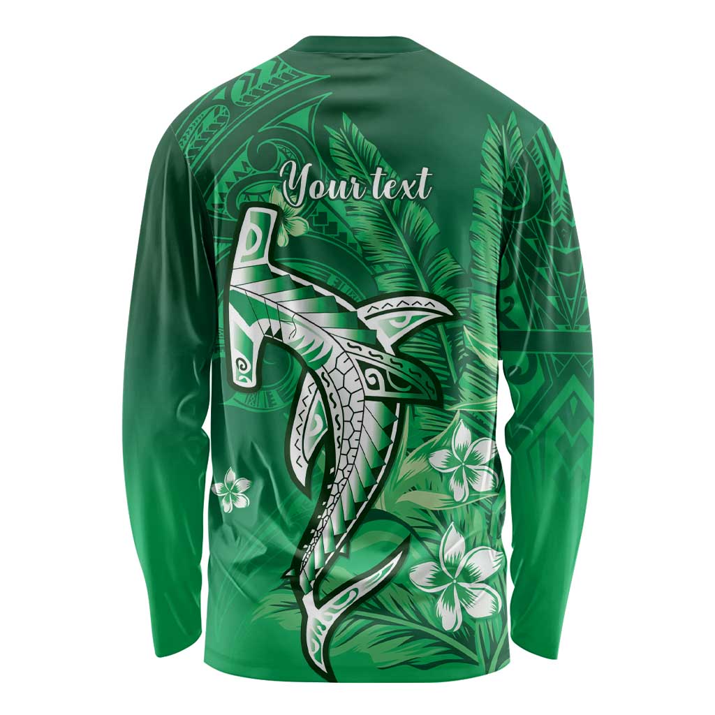 Personalized Hawaiian Maori Hammerhead Shark Long Sleeve Shirt Omaomao Plumeria - Polynesian Pride