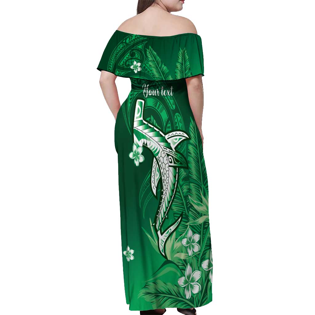 Personalized Hawaiian Maori Hammerhead Shark Off Shoulder Maxi Dress Omaomao Plumeria - Polynesian Pride