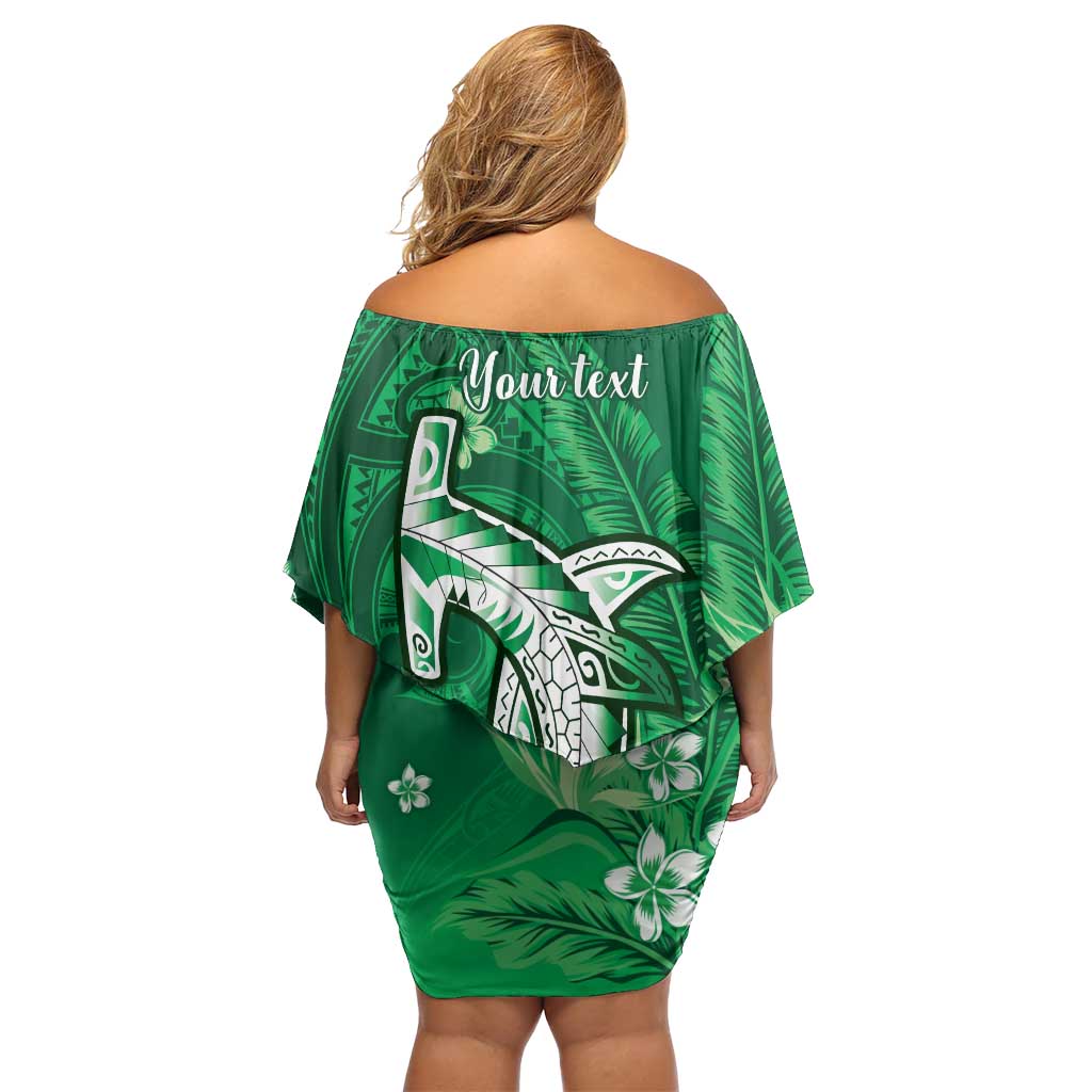 Personalized Hawaiian Maori Hammerhead Shark Off Shoulder Short Dress Omaomao Plumeria - Polynesian Pride