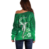 Personalized Hawaiian Maori Hammerhead Shark Off Shoulder Sweater Omaomao Plumeria - Polynesian Pride