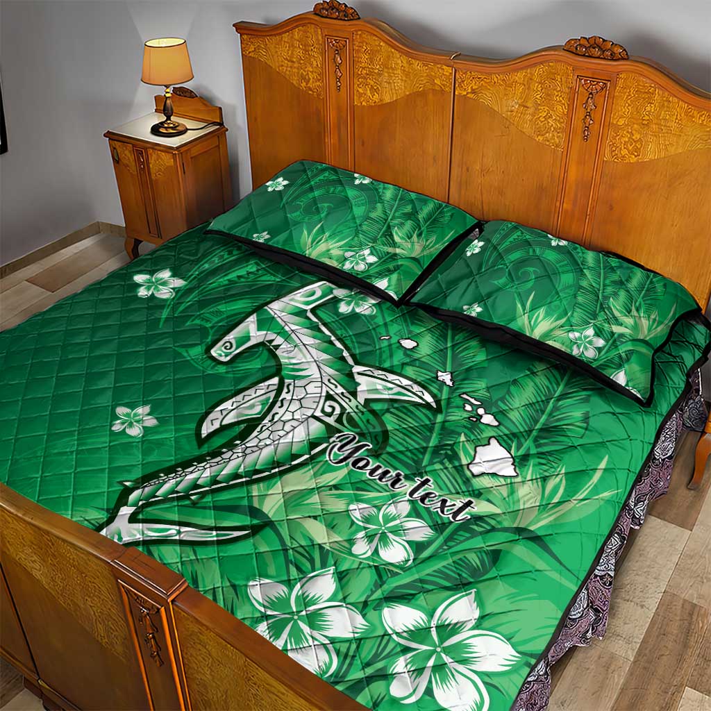 Personalized Hawaiian Maori Hammerhead Shark Quilt Bed Set Omaomao Plumeria - Polynesian Pride