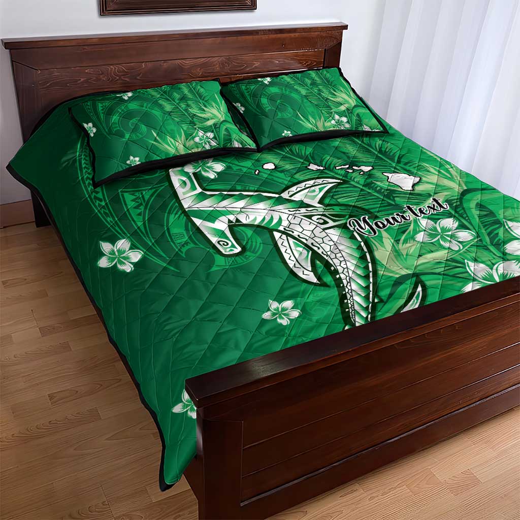 Personalized Hawaiian Maori Hammerhead Shark Quilt Bed Set Omaomao Plumeria - Polynesian Pride