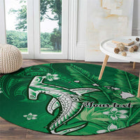 Personalized Hawaiian Maori Hammerhead Shark Round Carpet Omaomao Plumeria - Polynesian Pride