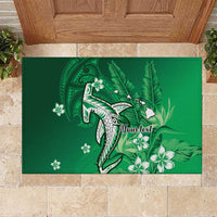 Personalized Hawaiian Maori Hammerhead Shark Rubber Doormat Omaomao Plumeria - Polynesian Pride
