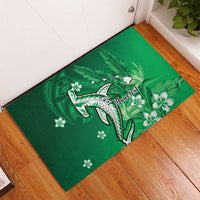 Personalized Hawaiian Maori Hammerhead Shark Rubber Doormat Omaomao Plumeria - Polynesian Pride