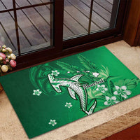 Personalized Hawaiian Maori Hammerhead Shark Rubber Doormat Omaomao Plumeria - Polynesian Pride
