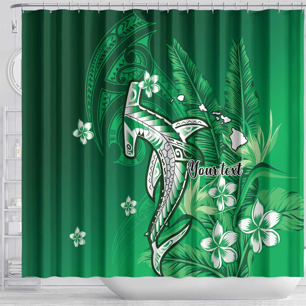 Personalized Hawaiian Maori Hammerhead Shark Shower Curtain Omaomao Plumeria - Polynesian Pride