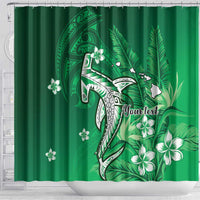 Personalized Hawaiian Maori Hammerhead Shark Shower Curtain Omaomao Plumeria - Polynesian Pride