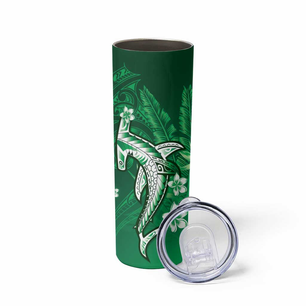 Personalized Hawaiian Maori Hammerhead Shark Skinny Tumbler Omaomao Plumeria - Polynesian Pride