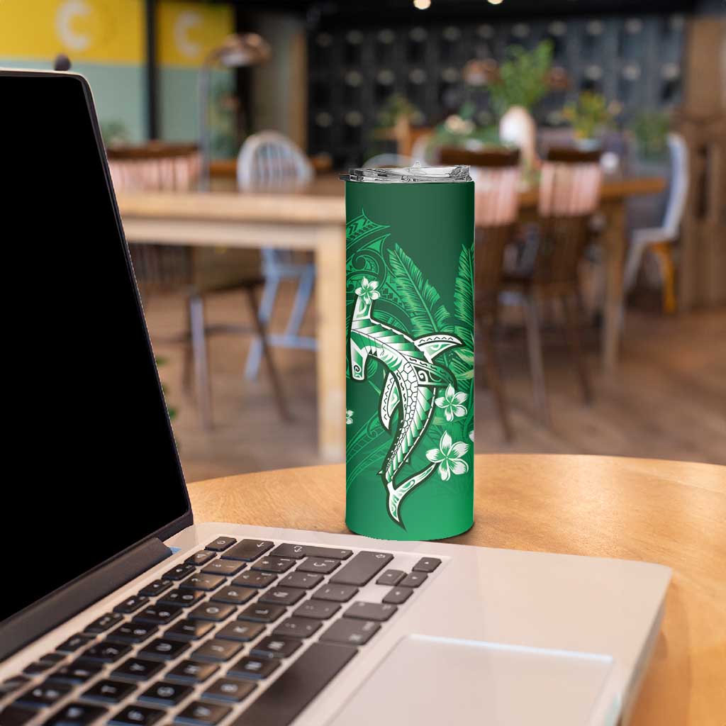 Personalized Hawaiian Maori Hammerhead Shark Skinny Tumbler Omaomao Plumeria - Polynesian Pride