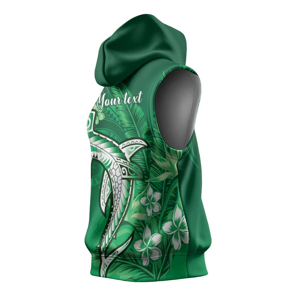 Personalized Hawaiian Maori Hammerhead Shark Sleeveless Hoodie Omaomao Plumeria - Polynesian Pride