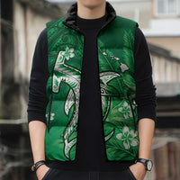 Personalized Hawaiian Maori Hammerhead Shark Sleeveless Puffer Jacket Omaomao Plumeria - Polynesian Pride