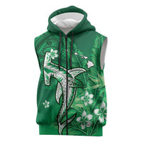 Personalized Hawaiian Maori Hammerhead Shark Sleeveless Zip Hoodie Omaomao Plumeria - Polynesian Pride