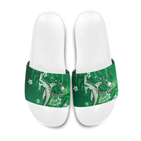 Personalized Hawaiian Maori Hammerhead Shark Slide Sandals Omaomao Plumeria - Polynesian Pride