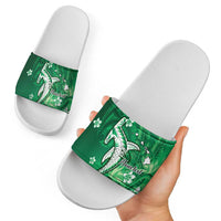 Personalized Hawaiian Maori Hammerhead Shark Slide Sandals Omaomao Plumeria - Polynesian Pride