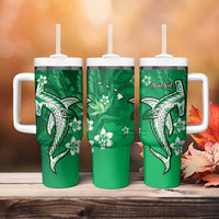 Personalized Hawaiian Maori Hammerhead Shark Tumbler With Handle Omaomao Plumeria - Polynesian Pride