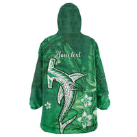 Personalized Hawaiian Maori Hammerhead Shark Wearable Blanket Hoodie Omaomao Plumeria - Polynesian Pride