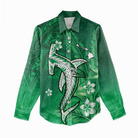 Personalized Hawaiian Maori Hammerhead Shark Women Casual Shirt Omaomao Plumeria - Polynesian Pride