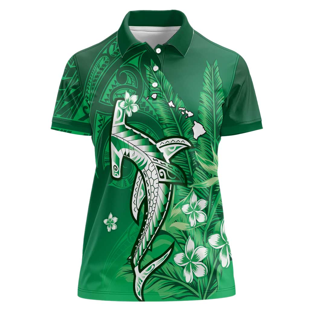 Personalized Hawaiian Maori Hammerhead Shark Women Polo Shirt Omaomao Plumeria - Polynesian Pride