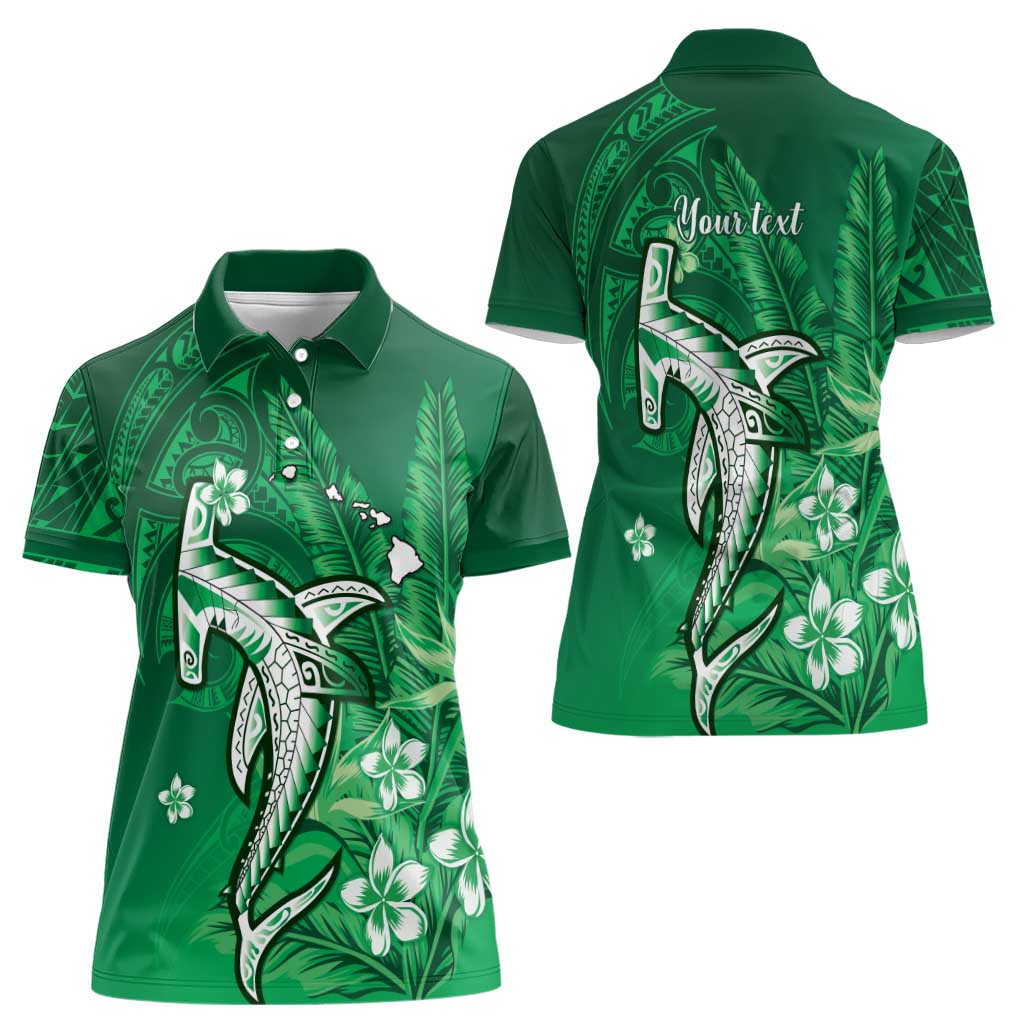 Personalized Hawaiian Maori Hammerhead Shark Women Polo Shirt Omaomao Plumeria - Polynesian Pride