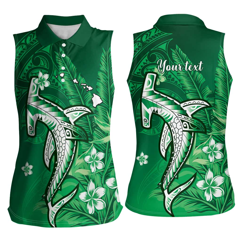 Personalized Hawaiian Maori Hammerhead Shark Women Sleeveless Polo Shirt Omaomao Plumeria - Polynesian Pride