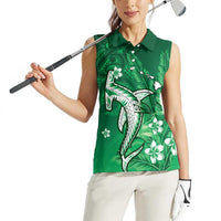 Personalized Hawaiian Maori Hammerhead Shark Women Sleeveless Polo Shirt Omaomao Plumeria - Polynesian Pride