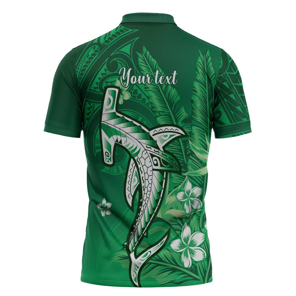 Personalized Hawaiian Maori Hammerhead Shark Zipper Polo Shirt Omaomao Plumeria - Polynesian Pride