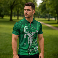 Personalized Hawaiian Maori Hammerhead Shark Zipper Polo Shirt Omaomao Plumeria - Polynesian Pride