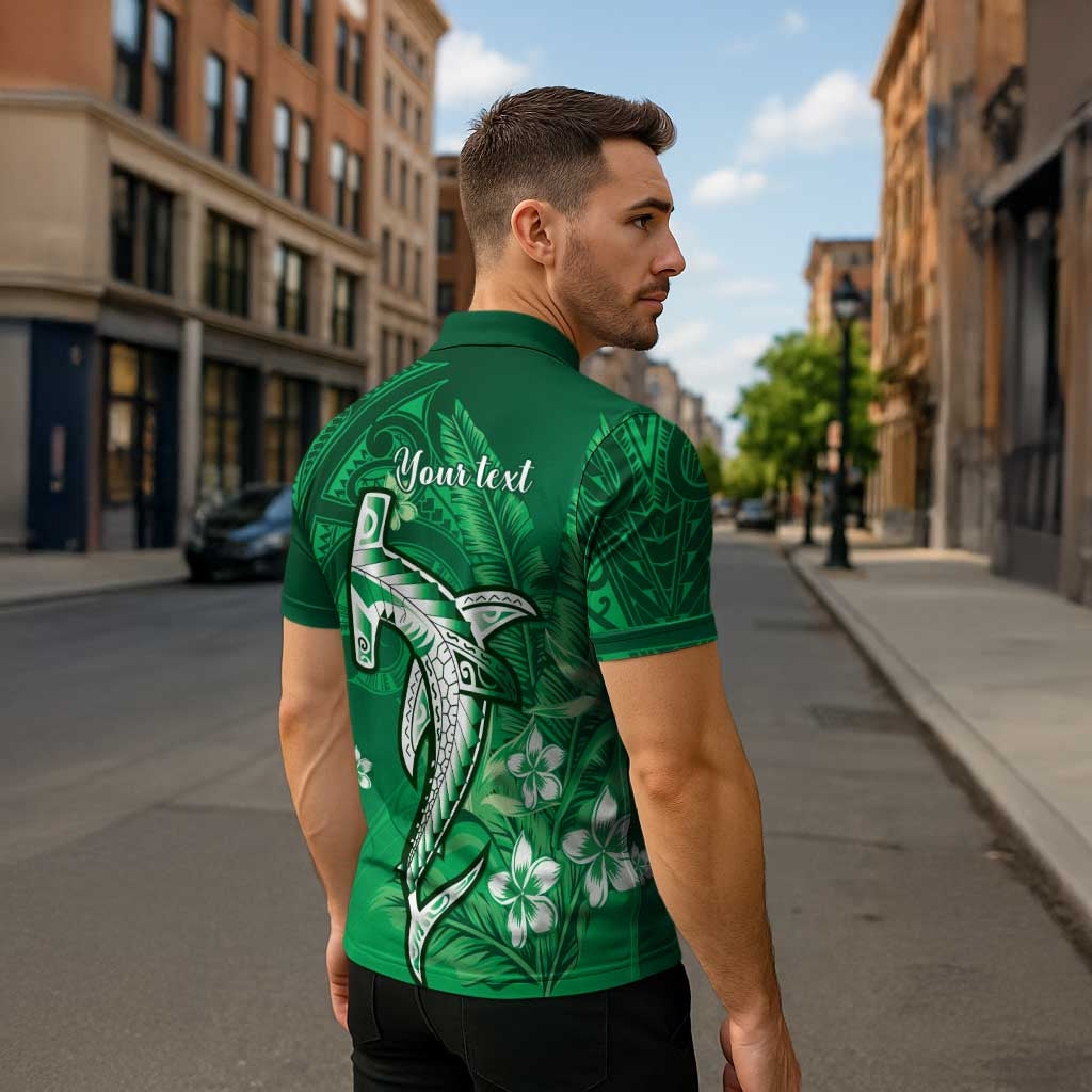 Personalized Hawaiian Maori Hammerhead Shark Zipper Polo Shirt Omaomao Plumeria - Polynesian Pride