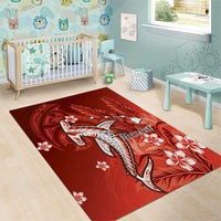Personalized Hawaiian Maori Hammerhead Shark Area Rug Ulaula Plumeria - Polynesian Pride