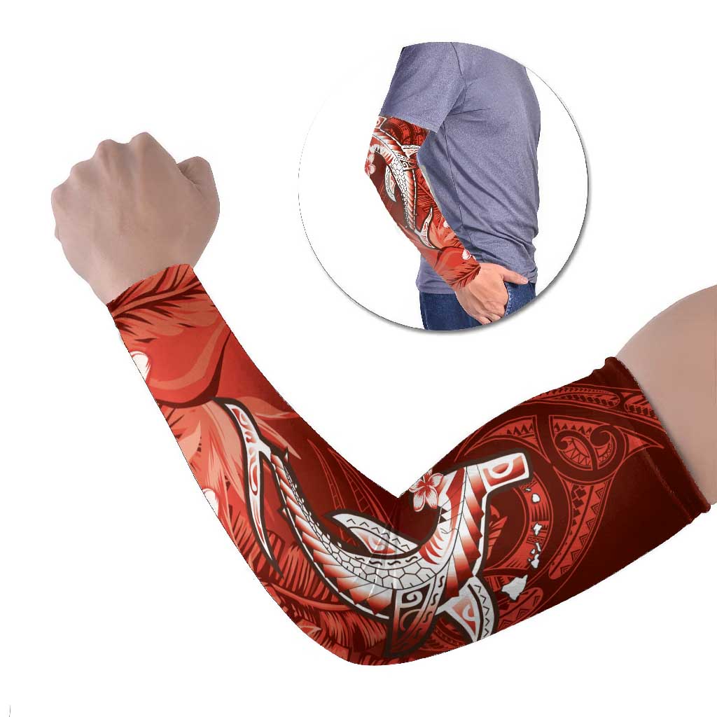 Personalized Hawaiian Maori Hammerhead Shark Arm Sleeves Ulaula Plumeria - Polynesian Pride