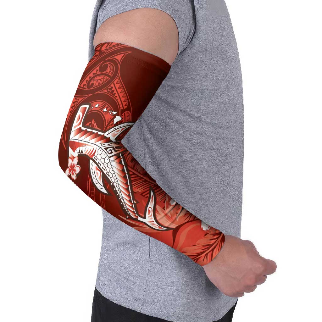 Personalized Hawaiian Maori Hammerhead Shark Arm Sleeves Ulaula Plumeria - Polynesian Pride