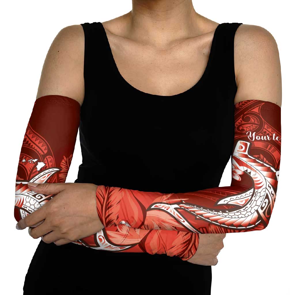 Personalized Hawaiian Maori Hammerhead Shark Arm Sleeves Ulaula Plumeria - Polynesian Pride