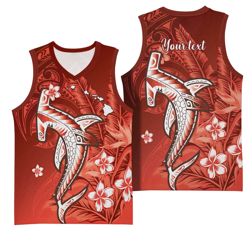 Personalized Hawaiian Maori Hammerhead Shark Basketball Jersey Ulaula Plumeria - Polynesian Pride
