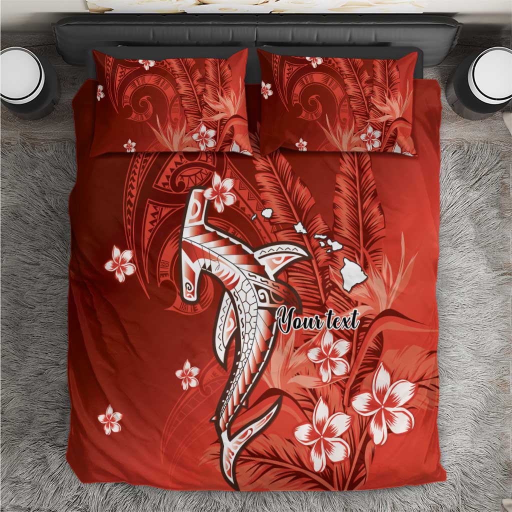 Personalized Hawaiian Maori Hammerhead Shark Bedding Set Ulaula Plumeria - Polynesian Pride