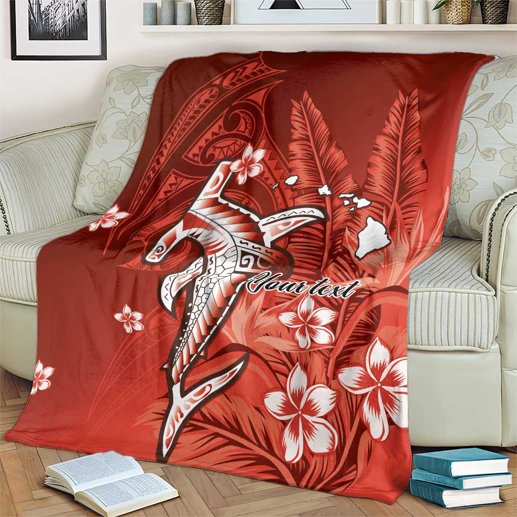 Personalized Hawaiian Maori Hammerhead Shark Blanket Ulaula Plumeria - Polynesian Pride