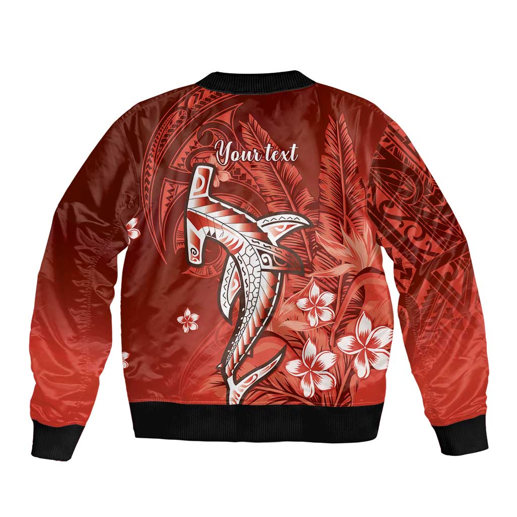 Personalized Hawaiian Maori Hammerhead Shark Bomber Jacket Ulaula Plumeria - Polynesian Pride